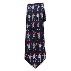 Gascoigne Tie Gray Skeletons in Red Hats Navy Blue Men's